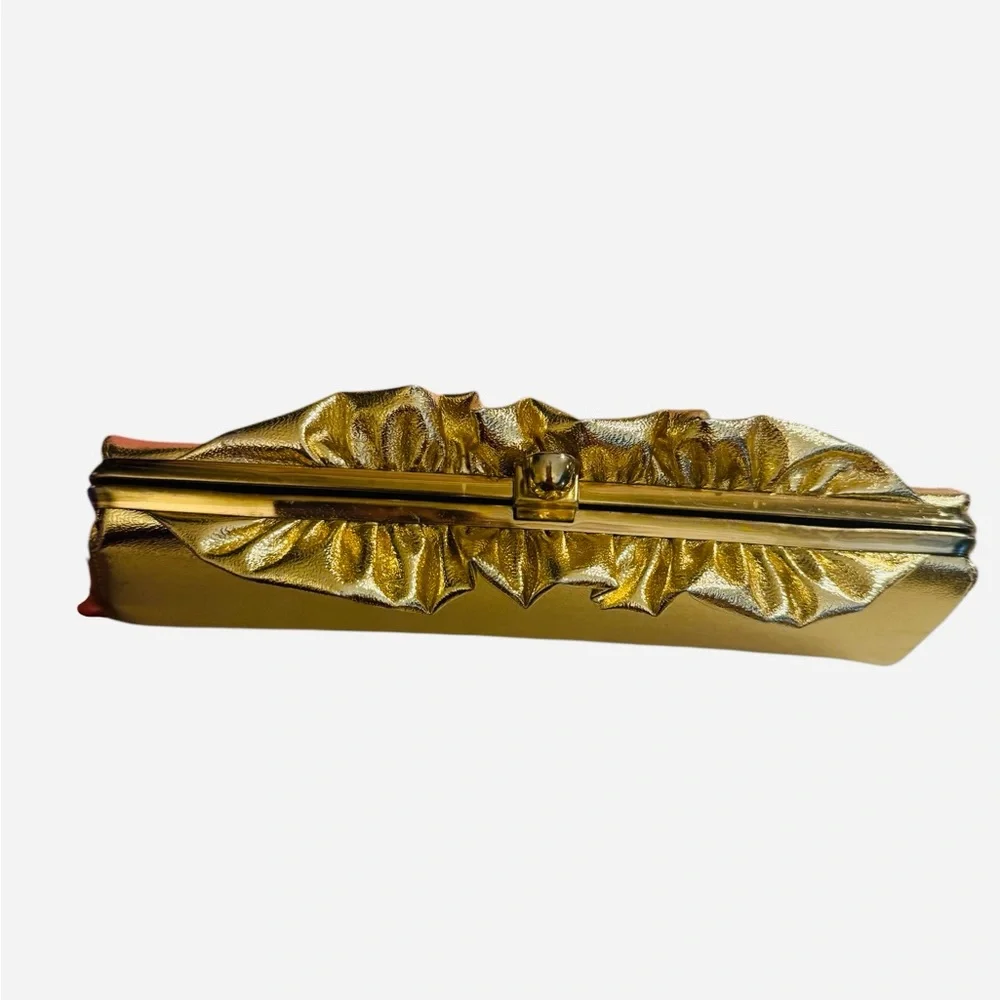 Metallic Gold Ceremony Reception Clutch Bag Top Handle Chain Wedding Party Purse